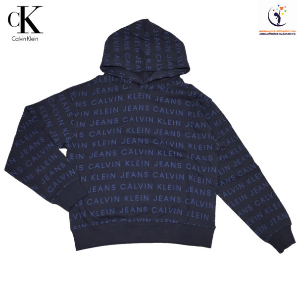 felpa da bambino calvin klein con cappuccio CKJ AOP HOODIE BLU